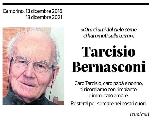 Annuncio funebre Tarcisio Bernasconi