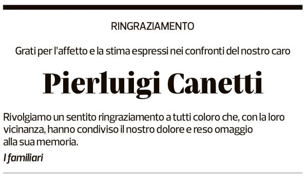Annuncio funebre Pierluigi Canetti