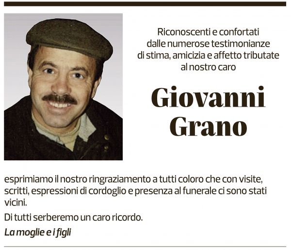 Annuncio funebre Giovanni Grano