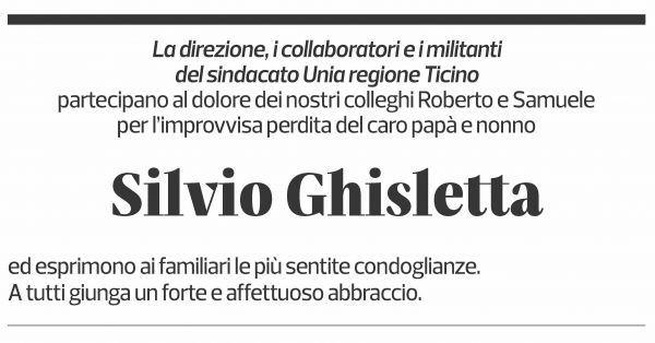Annuncio funebre Silvio Ghisletta