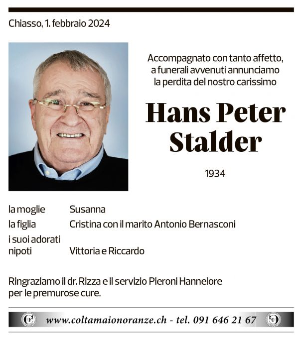 Annuncio funebre Hans Peter Stalder