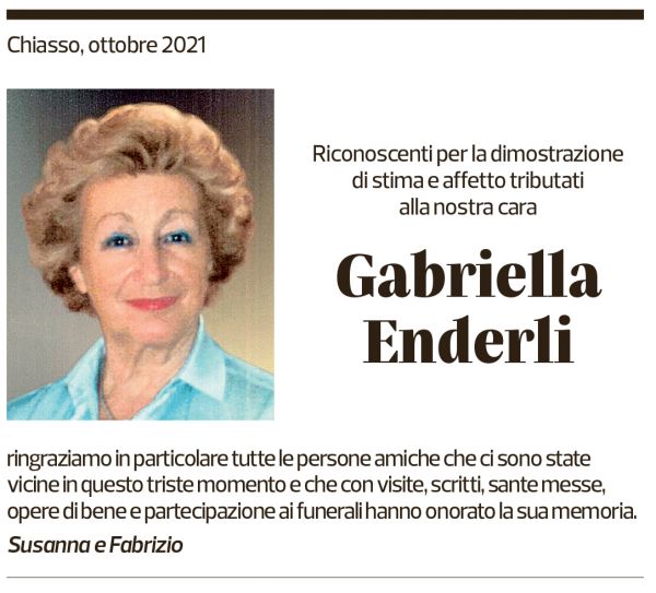 Annuncio funebre Gabriella Enderli