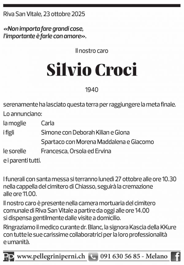 Annuncio funebre Silvio Croci