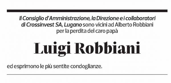 Annuncio funebre Luigi Robbiani