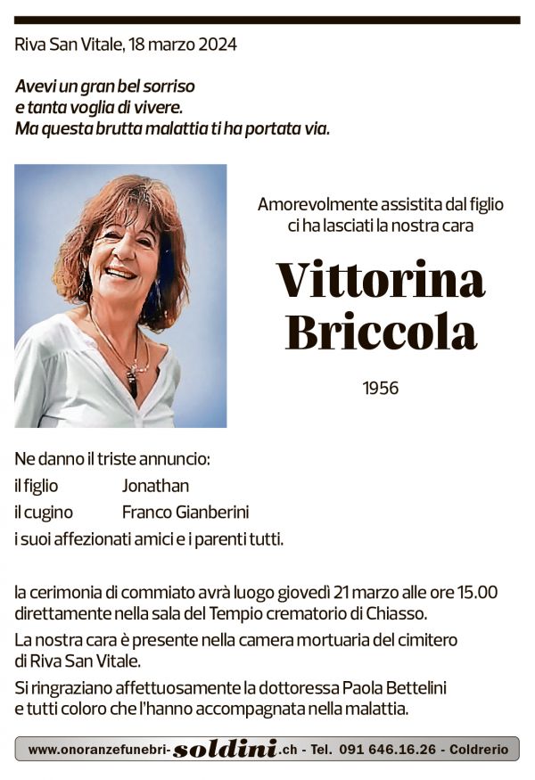 Annuncio funebre Vittorina Briccola