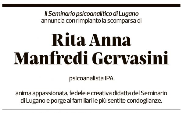 Annuncio funebre Rita Anna Manfredi Gervasini