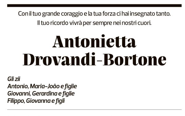 Annuncio funebre Antonietta Drovandi-bortone