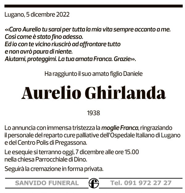 Annuncio funebre Aurelio Ghirlanda