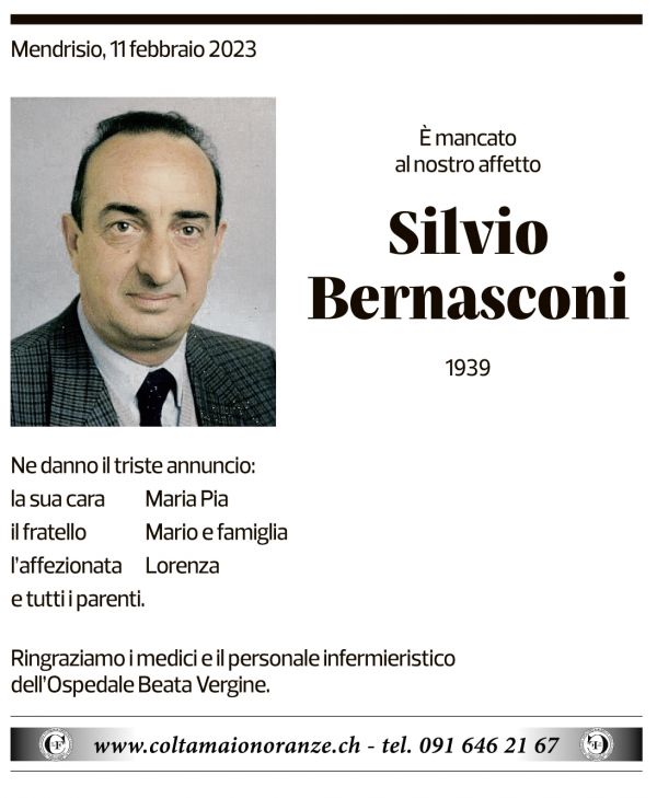 Annuncio funebre Silvio Bernasconi