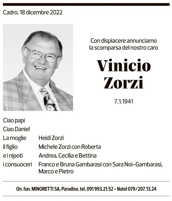 Annuncio funebre Vinicio Zorzi