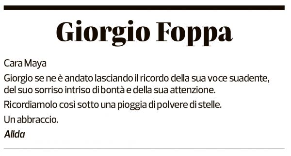 Annuncio funebre Giorgio Foppa