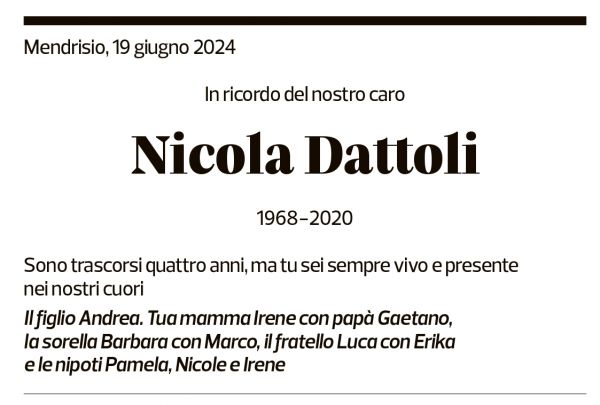 Annuncio funebre Nicola Dattoli