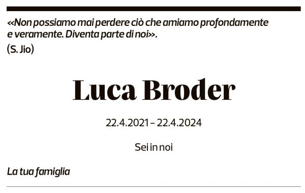 Annuncio funebre Luca Broder