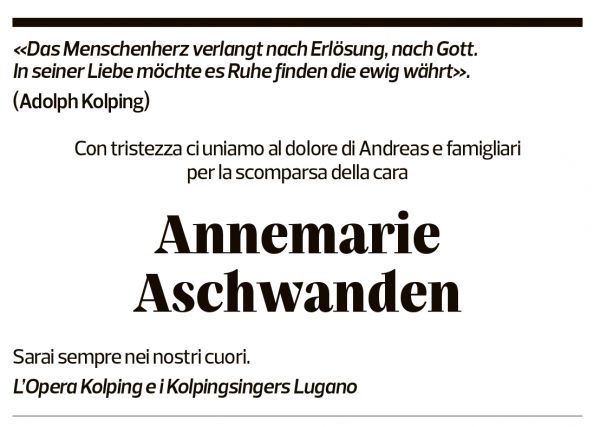 Annuncio funebre Annemarie Aschwanden