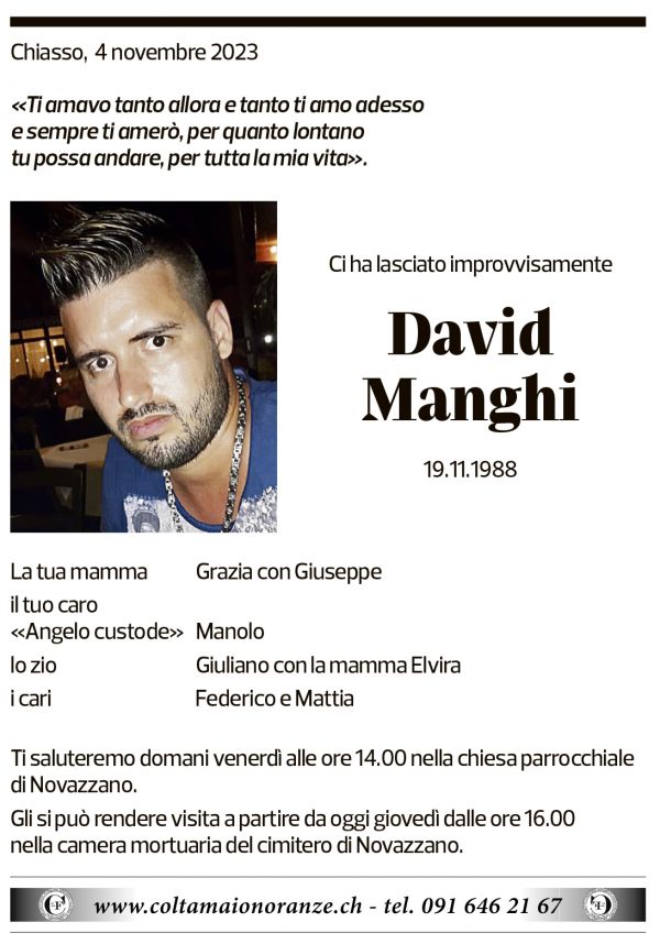 Annuncio funebre David Manghi