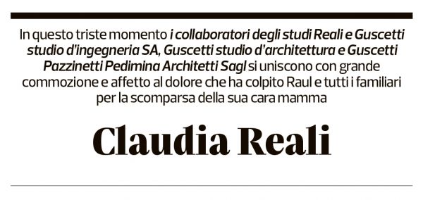 Annuncio funebre Claudia Reali-balmelli