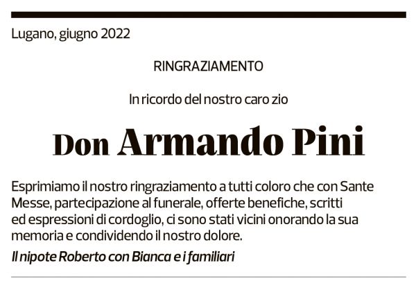 Annuncio funebre Armando Pini