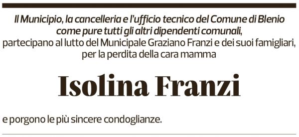 Annuncio funebre Isolina Franzi