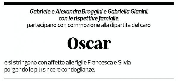Annuncio funebre Oscar Tagliabue