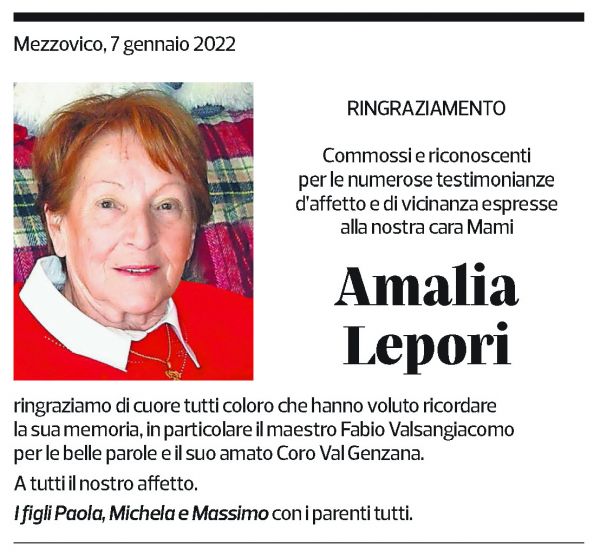 Annuncio funebre Amalia Lepori