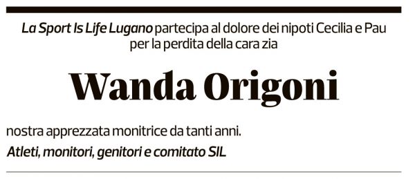 Annuncio funebre Wanda Origoni