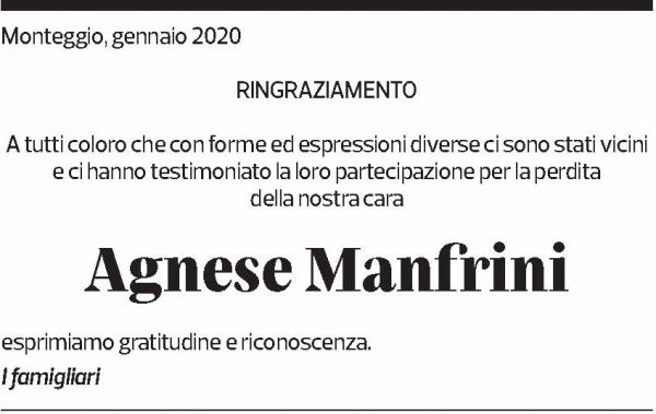 Annuncio funebre Agnese Manfrini