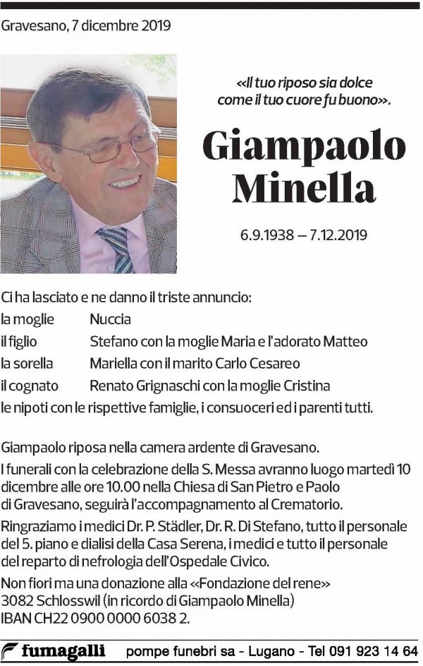 Annuncio funebre Giampaolo Minella