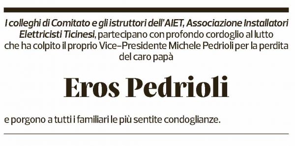 Annuncio funebre Eros Pedroli