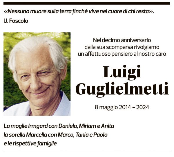 Annuncio funebre Luigi Guglielmetti