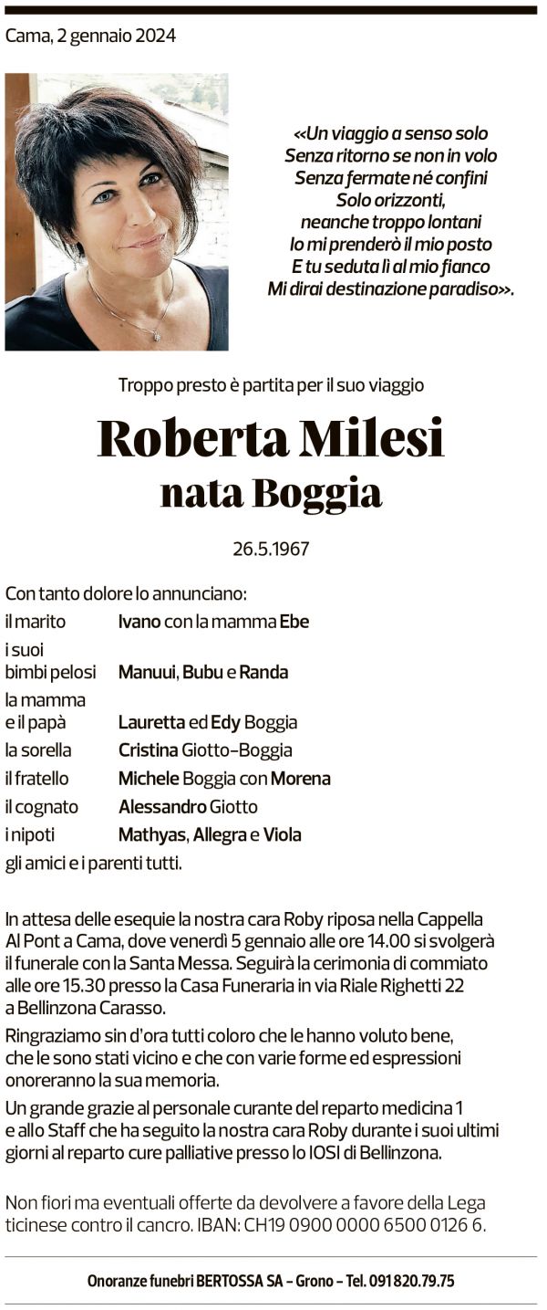 Annuncio funebre Roberta Milesi