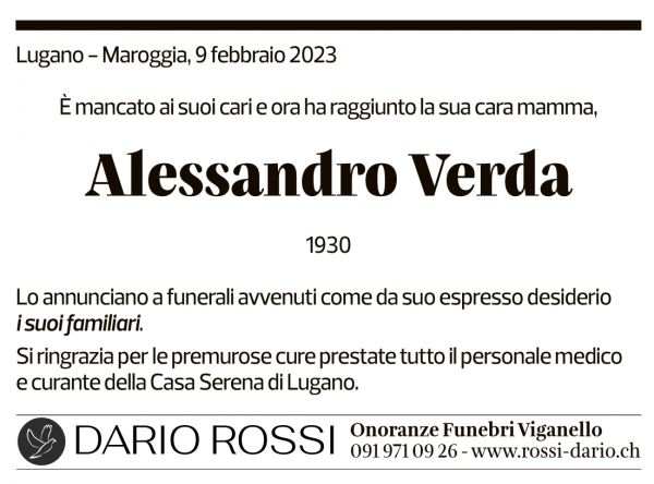 Annuncio funebre Alessandro Verda