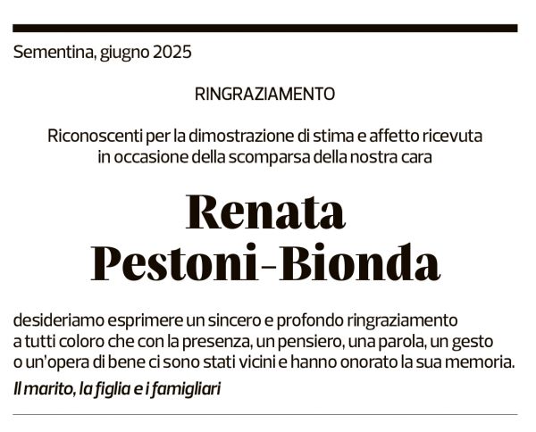 Annuncio funebre Renata Pestoni-bionda