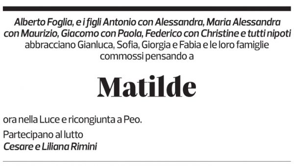 Annuncio funebre Matilde Bonetti Soldati