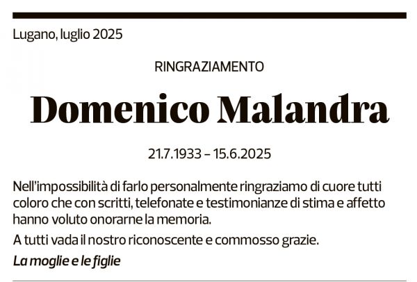 Annuncio funebre Domenico Malandra
