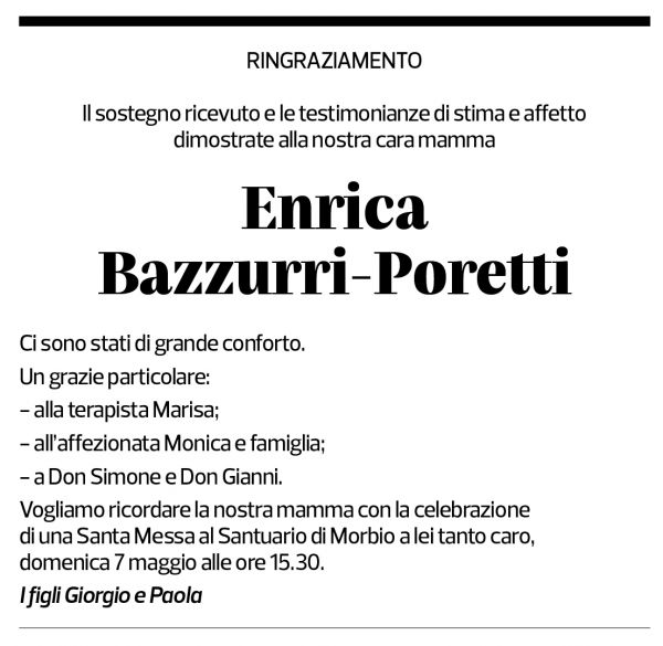 Annuncio funebre Enrica Bazzurri-poretti