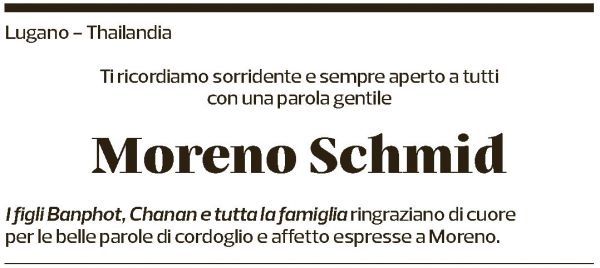 Annuncio funebre Moreno Schmid