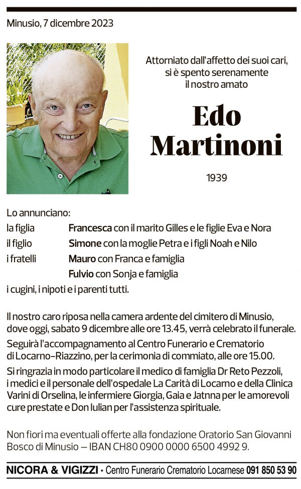 Annuncio funebre Edo Martinoli