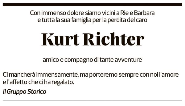 Annuncio funebre Kurt Richter