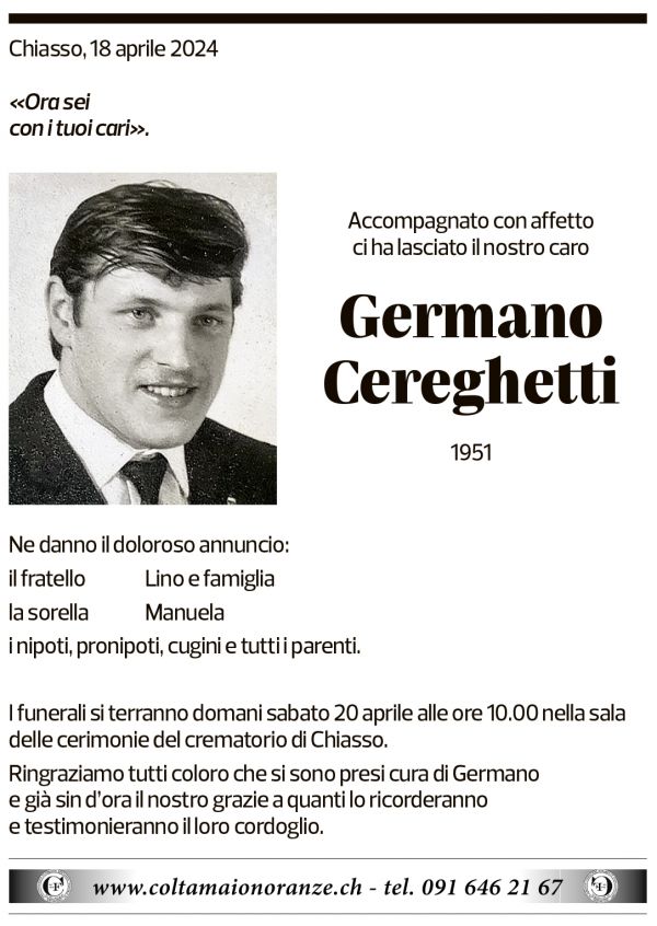 Annuncio funebre Germano Cereghetti