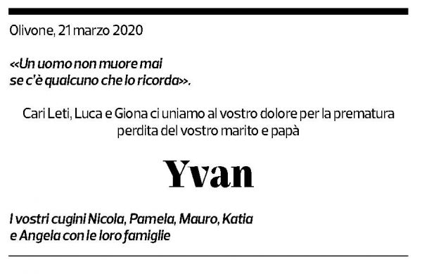 Annuncio funebre Yvan Scheggia