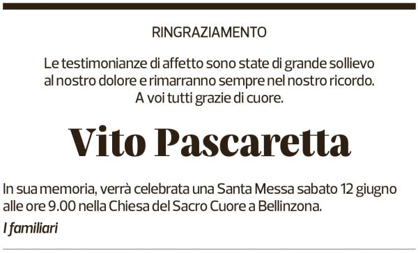 Annuncio funebre Vito Pascaterra