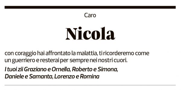 Annuncio funebre Nicola Locatelli