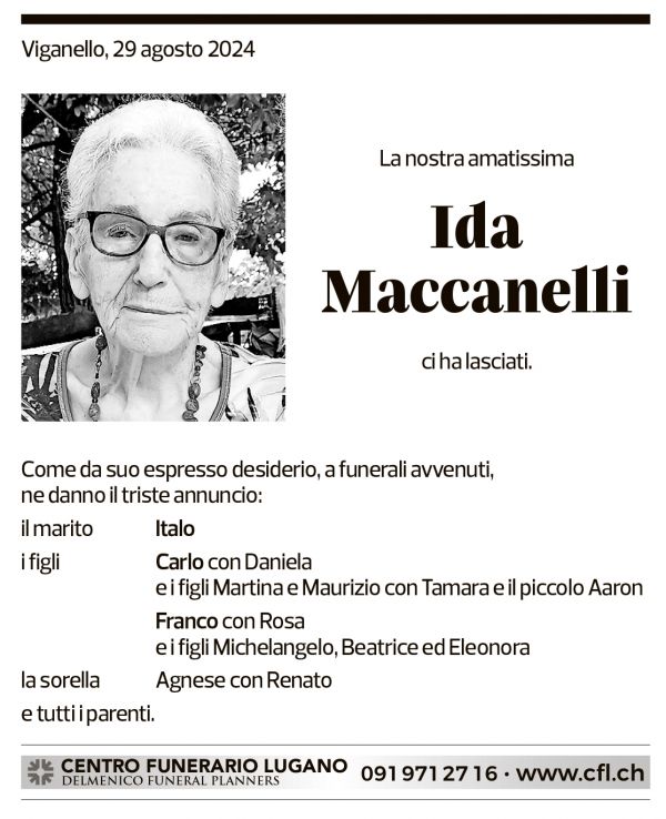 Annuncio funebre Ida Maccanelli