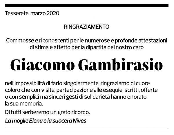 Annuncio funebre Gicaomo Gambirasio