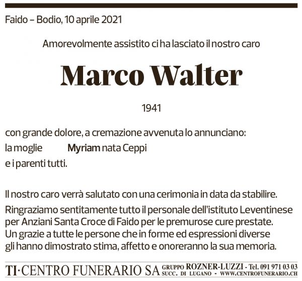 Annuncio funebre Marco Walter