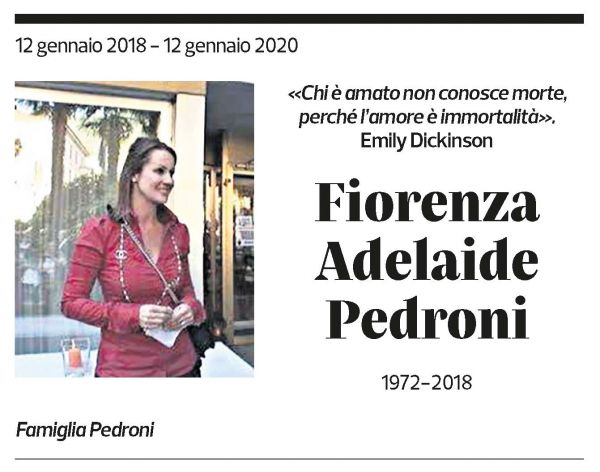 Annuncio funebre Fiorenza Adelaide Pedroni