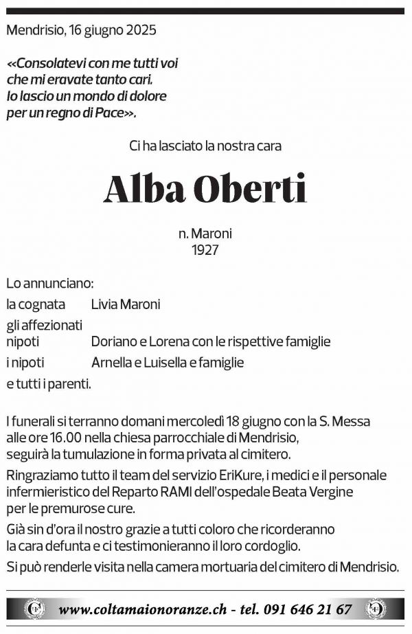 Annuncio funebre Alba Oberti
