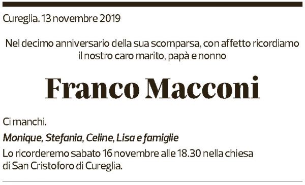 Annuncio funebre Franco Macconi