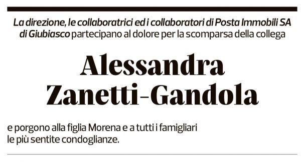 Annuncio funebre Alessandra Zanetti-gandola