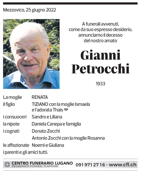 Annuncio funebre Gianni Petrocchi